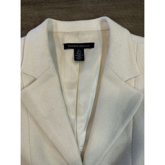 Kenneth Cole Womens Cream Blazer With Silver Shimmer Wool Blend Lined Size 4 VTG - Picture 5 of 13